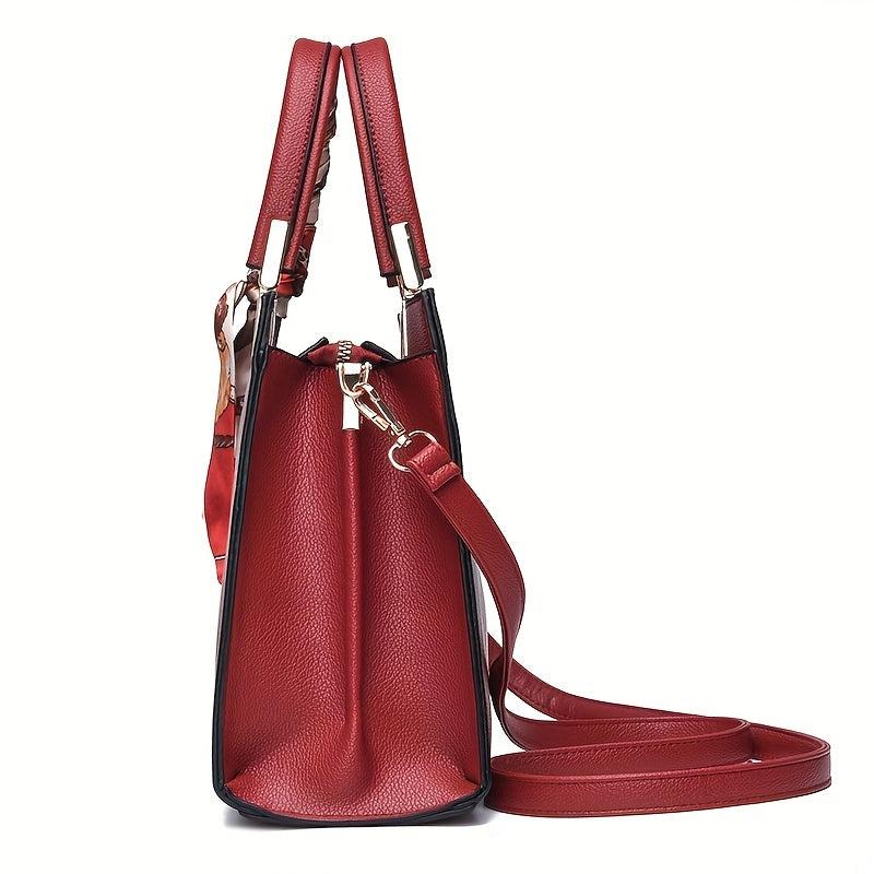 Large Capacity Shoulder Bag Solid Scarf Decor Tote Bag