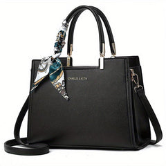 Large Capacity Shoulder Bag Solid Scarf Decor Tote Bag