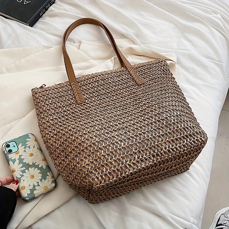 Straw Beach Bag Large Capacity Tote Handbag Double Handle Shopping Bag
