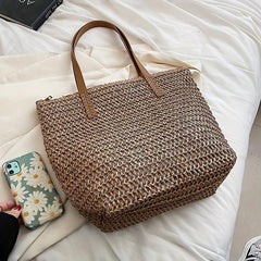 Straw Beach Bag Large Capacity Tote Handbag Double Handle Shopping Bag