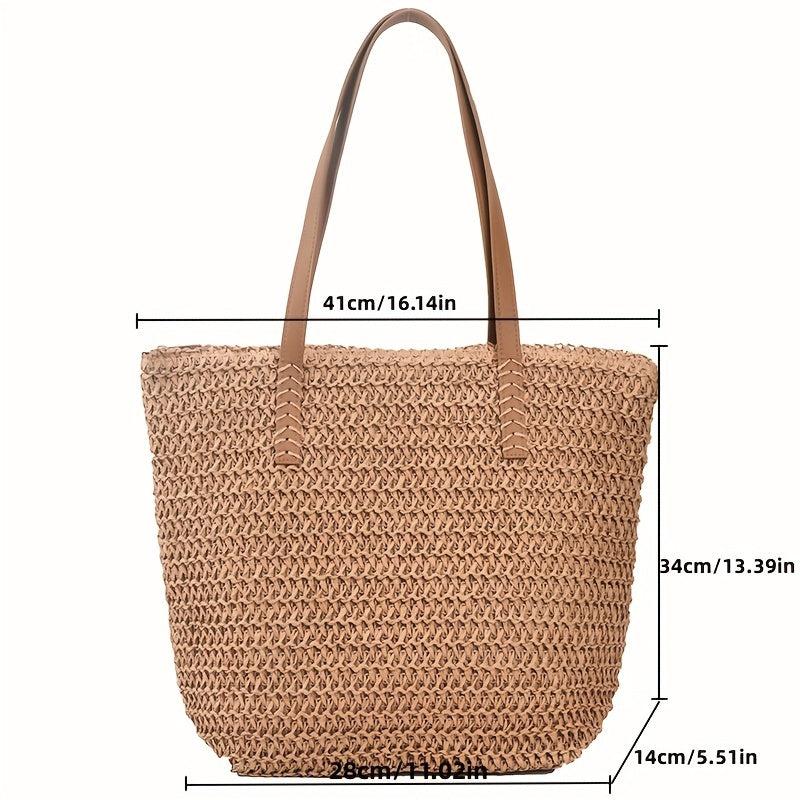 Straw Beach Bag Large Capacity Tote Handbag Double Handle Shopping Bag
