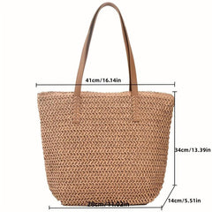 Straw Beach Bag Large Capacity Tote Handbag Double Handle Shopping Bag