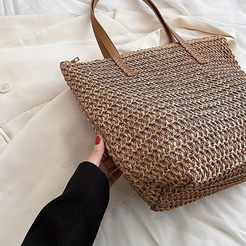 Straw Beach Bag Large Capacity Tote Handbag Double Handle Shopping Bag