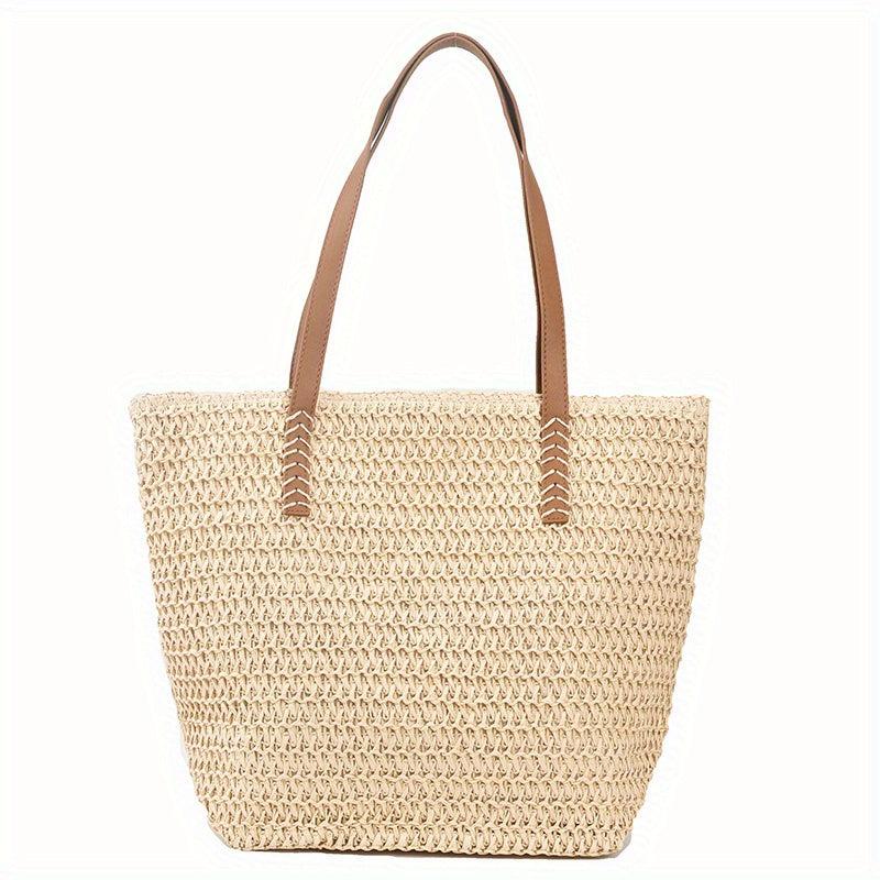 Straw Beach Bag Large Capacity Tote Handbag Double Handle Shopping Bag
