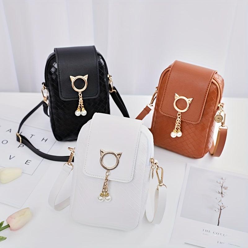 Minimalist Braided Shoulder Bag Zipper Phone Coin Purse