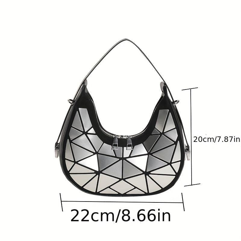 Geometric Pattern Crescent Bag Retro Shoulder Bag Women's Stylish Underarm Purse