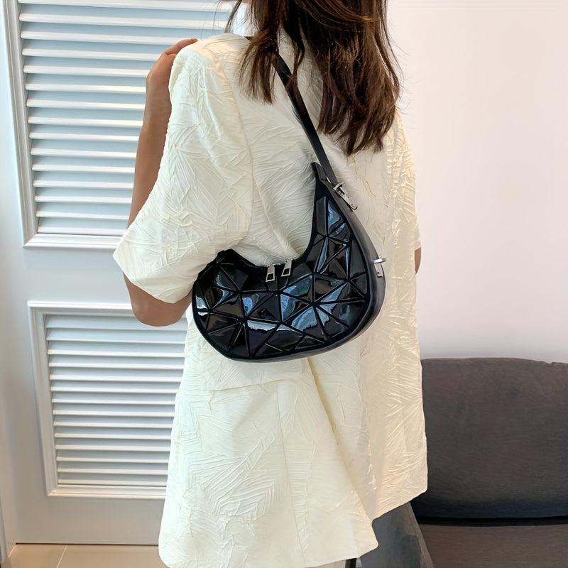 Geometric Pattern Crescent Bag Retro Shoulder Bag Women's Stylish Underarm Purse
