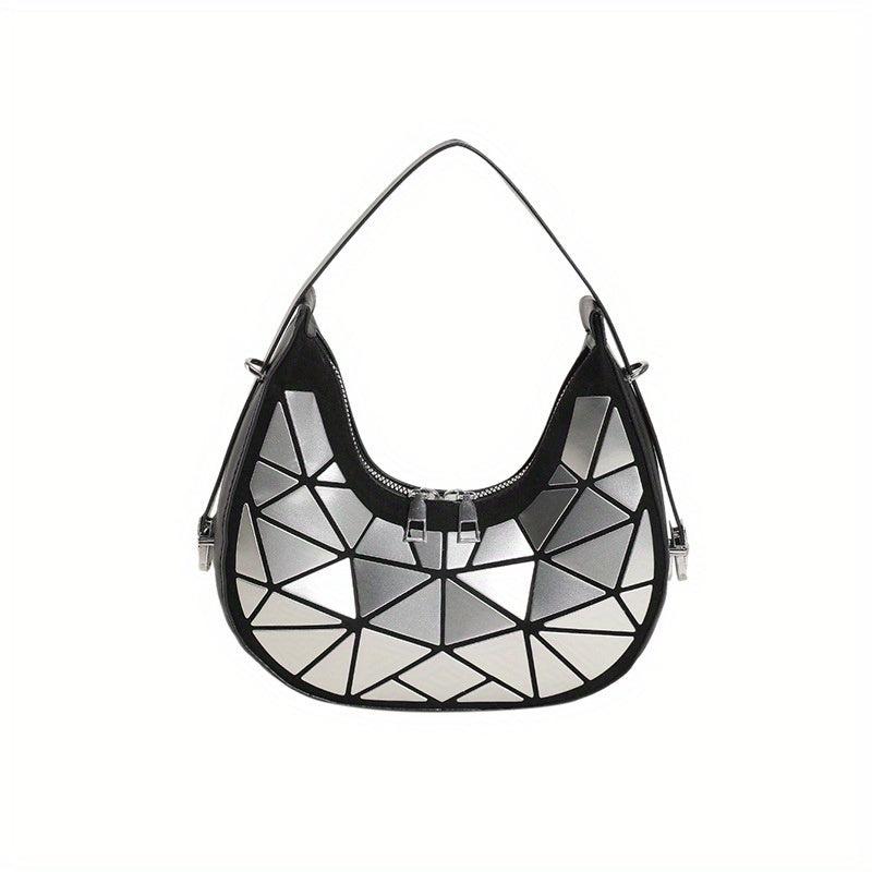 Geometric Pattern Crescent Bag Retro Shoulder Bag Women's Stylish Underarm Purse