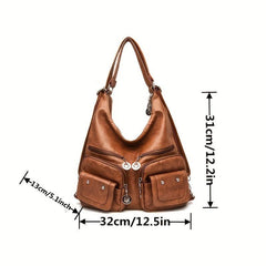 Retro Style Shoulder Bag with Pockets for Work & Travel