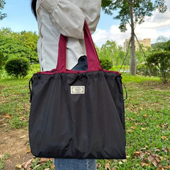 Foldable Drawstring Grocery Tote Bag Lightweight Shoulder Bag