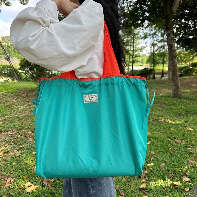 Foldable Drawstring Grocery Tote Bag Lightweight Shoulder Bag