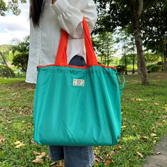 Foldable Drawstring Grocery Tote Bag Lightweight Shoulder Bag