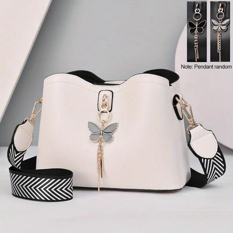 Butterfly Decor Crossbody Bag PU Leather Purse Women's Shoulder & Handbag