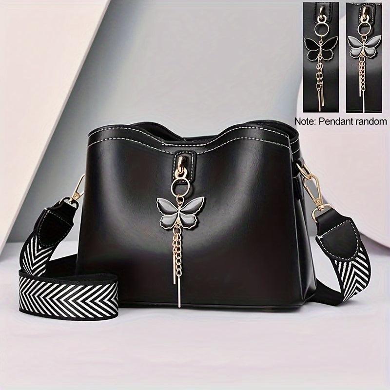 Butterfly Decor Crossbody Bag PU Leather Purse Women's Shoulder & Handbag