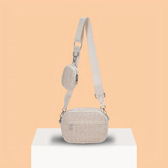 Square Straw Bag Wide Strap Shoulder Bag With Coin Purse