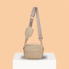 Square Straw Bag Wide Strap Shoulder Bag With Coin Purse