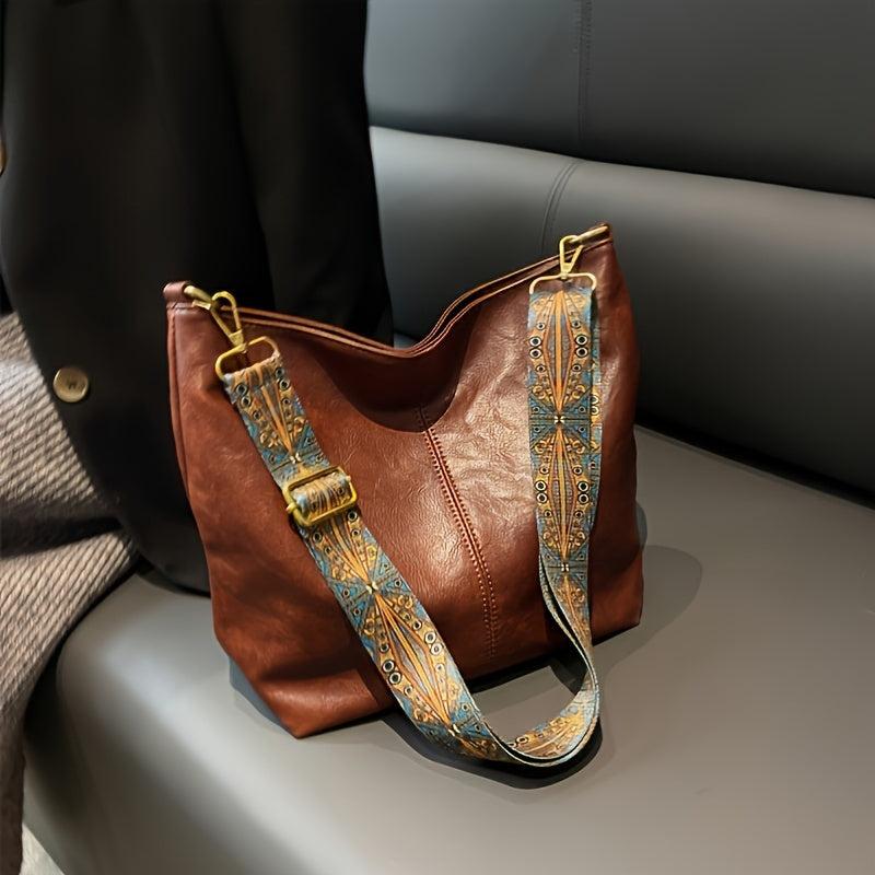Casual Zipper Shoulder Bag Retro Style Large Capacity Crossbody Bag