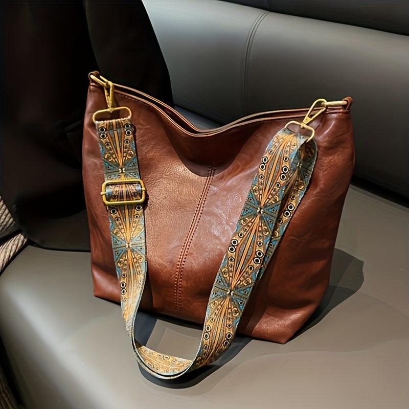 Casual Zipper Shoulder Bag Retro Style Large Capacity Crossbody Bag