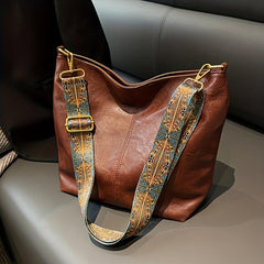 Casual Zipper Shoulder Bag Retro Style Large Capacity Crossbody Bag