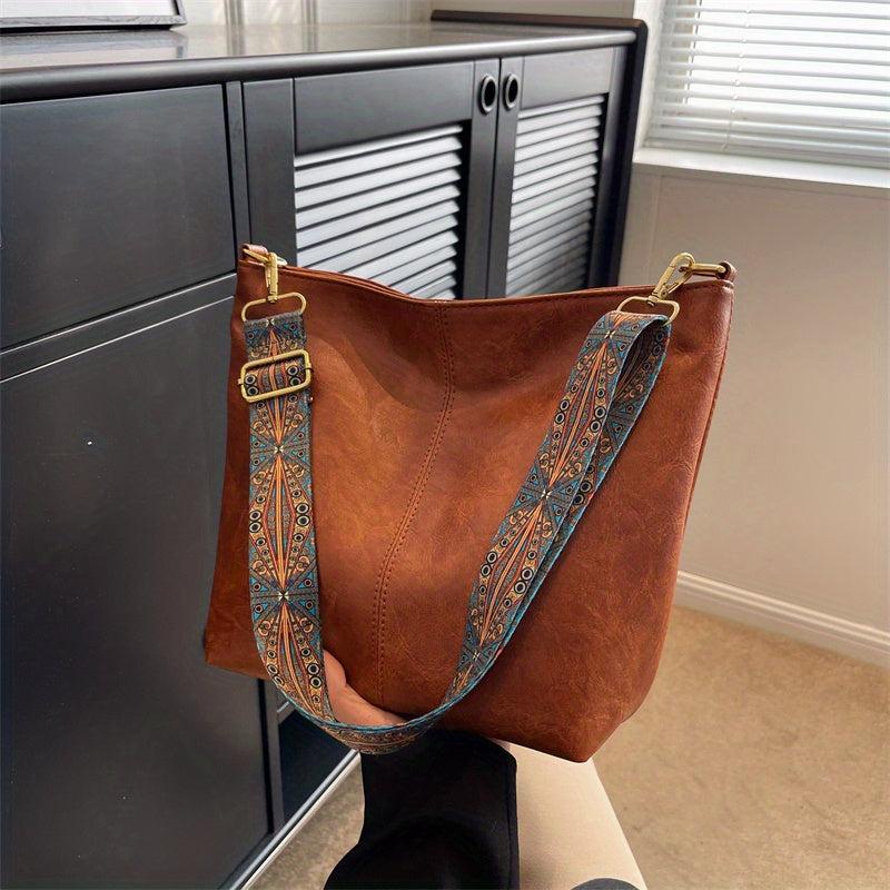 Casual Zipper Shoulder Bag Retro Style Large Capacity Crossbody Bag