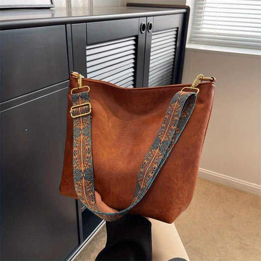 Casual Zipper Shoulder Bag Retro Style Large Capacity Crossbody Bag