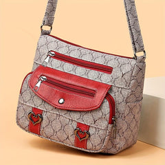 Heart Decor Waterproof Satchel Bag, Retro Style Crossbody Bag