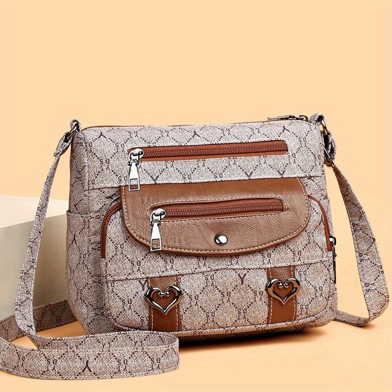 Heart Decor Waterproof Satchel Bag, Retro Style Crossbody Bag