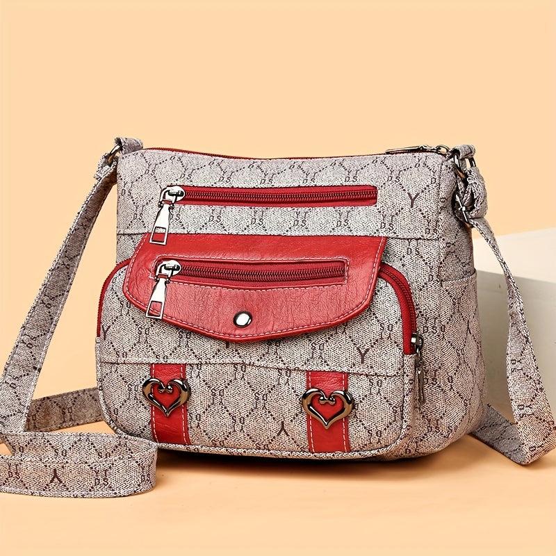 Heart Decor Waterproof Satchel Bag, Retro Style Crossbody Bag