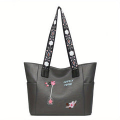 Embroidered Floral Shoulder Bag Large Capacity Tote Bag