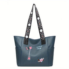 Embroidered Floral Shoulder Bag Large Capacity Tote Bag