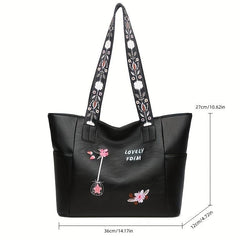 Embroidered Floral Shoulder Bag Large Capacity Tote Bag