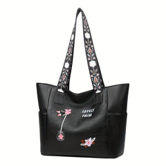 Embroidered Floral Shoulder Bag Large Capacity Tote Bag