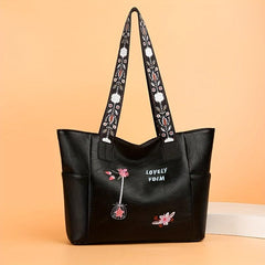 Embroidered Floral Shoulder Bag Large Capacity Tote Bag