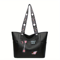 Embroidered Floral Shoulder Bag Large Capacity Tote Bag