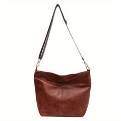 Large Capacity Wide Strap Tote Bag PU Leather Textured Shoulder Hobo Bag