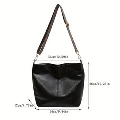 Large Capacity Wide Strap Tote Bag PU Leather Textured Shoulder Hobo Bag