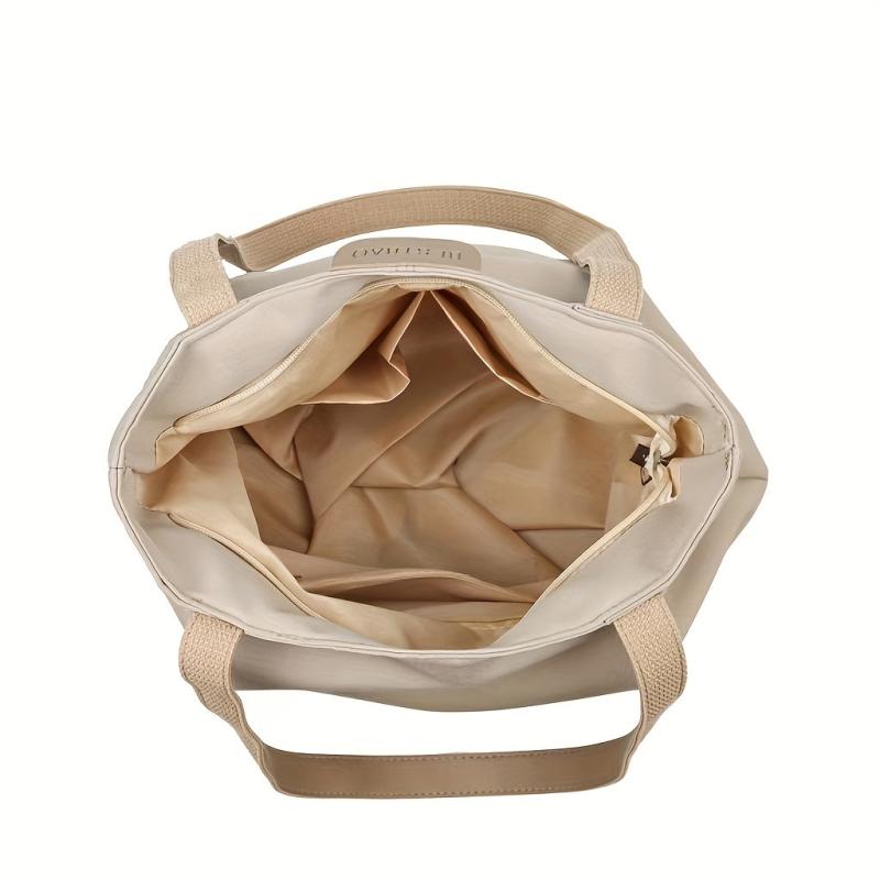 Solid Canvas Tote Bag Casual Foldable Shoulder Handbag