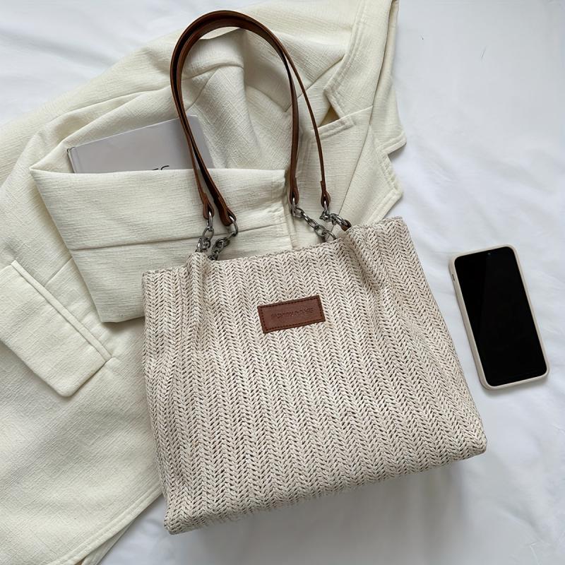 Straw Woven Large Tote Bag Lightweight Shoulder Beach Handbag