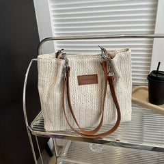Straw Woven Large Tote Bag Lightweight Shoulder Beach Handbag