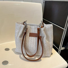 Straw Woven Large Tote Bag Lightweight Shoulder Beach Handbag