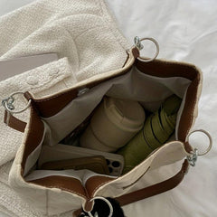 Large Capacity Argyle Tote Bag with Plush Pendant