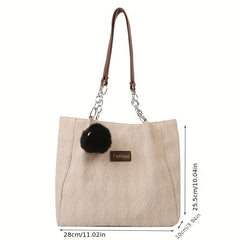 Large Capacity Argyle Tote Bag with Plush Pendant