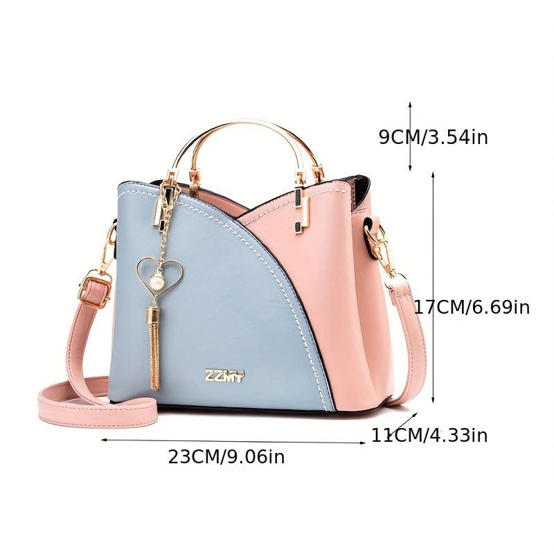 Contrast Crossbody Bag Tassel Decor Shoulder Bag Women's Top Ring