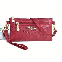 Plaid Embossed Crossbody Bag Clutch Purse Square Wrist Bag