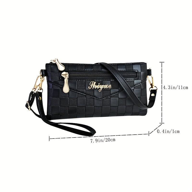 Plaid Embossed Crossbody Bag Clutch Purse Square Wrist Bag