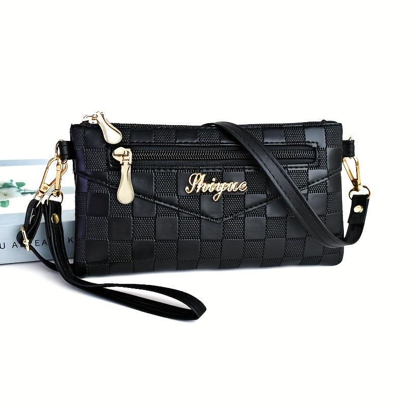 Plaid Embossed Crossbody Bag Clutch Purse Square Wrist Bag