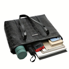 Argyle Embossed Tote Bag PU Leather Large Capacity Handbags