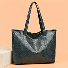 Argyle Embossed Tote Bag PU Leather Large Capacity Handbags
