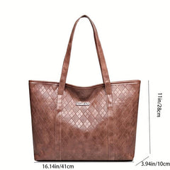 Argyle Embossed Tote Bag PU Leather Large Capacity Handbags