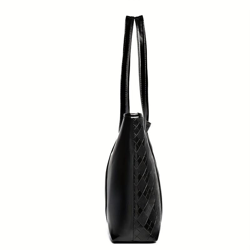Argyle Embossed Tote Bag PU Leather Large Capacity Handbags